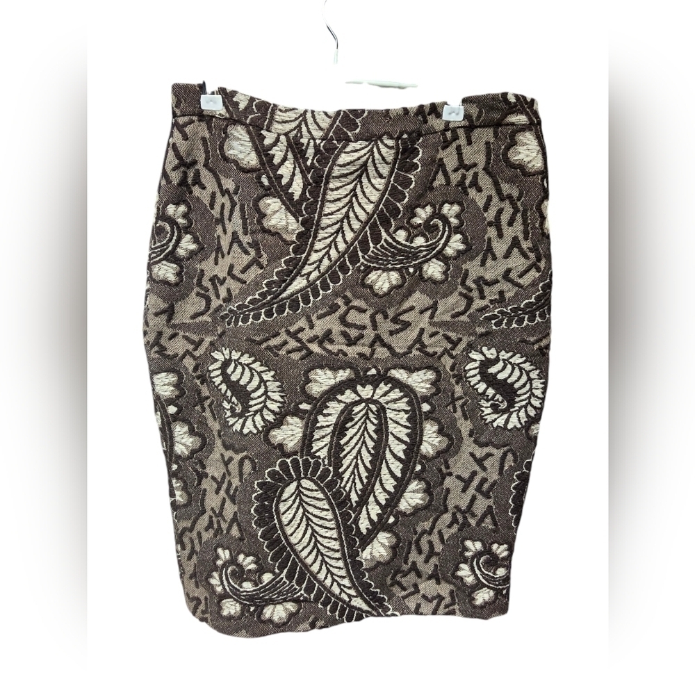 Yeohlee Paisley Wool Blend Pencil Skirt Brown Cream Sz. 10